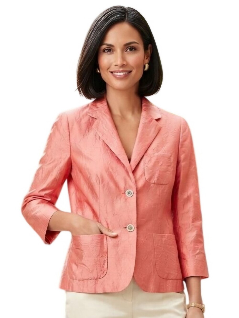 Talbots Orange Crinkle Silk Blend 2 Button Blazer Size 8p